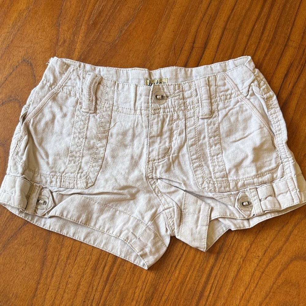 Tyte Girls Linen Cotton Utility Shorts Size 7 Beige Tan Pocket Summer Casual